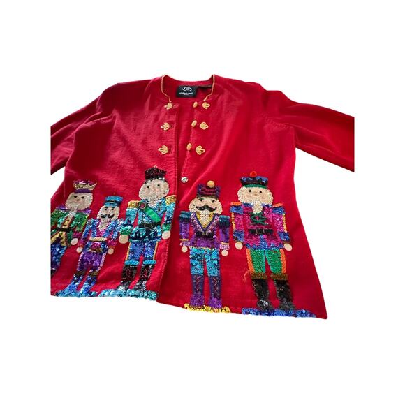 RARE Vintage Michael Simon Women's Red Nutcracker Cardigan Sweater Size Small - Picture 4 of 13
